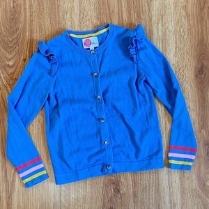 Mini Boden Kids | Blue Ruffled Sweater | Size 9-10